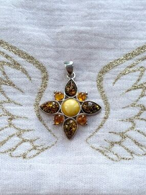 Sterling Silver Amber Star Pendant in Butter, Honey and Cognac